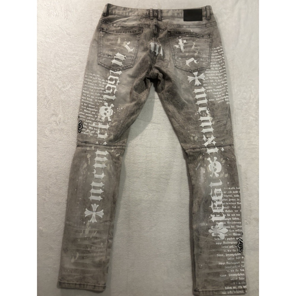 Smoke Rise Jeans Y2K Mens *34x34 Gray Distressed Grunge Streetwear Gothic Cross